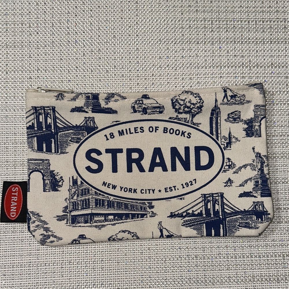 Strand Books Ivory Navy Canvas Toile NY City Print Essential Pencil Travel Case